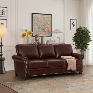 Classic Living Room Nails Sofa Burgundy Faux Leather LamCham