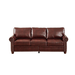 Classic Living Room Nails Sofa Burgundy Faux Leather LamCham