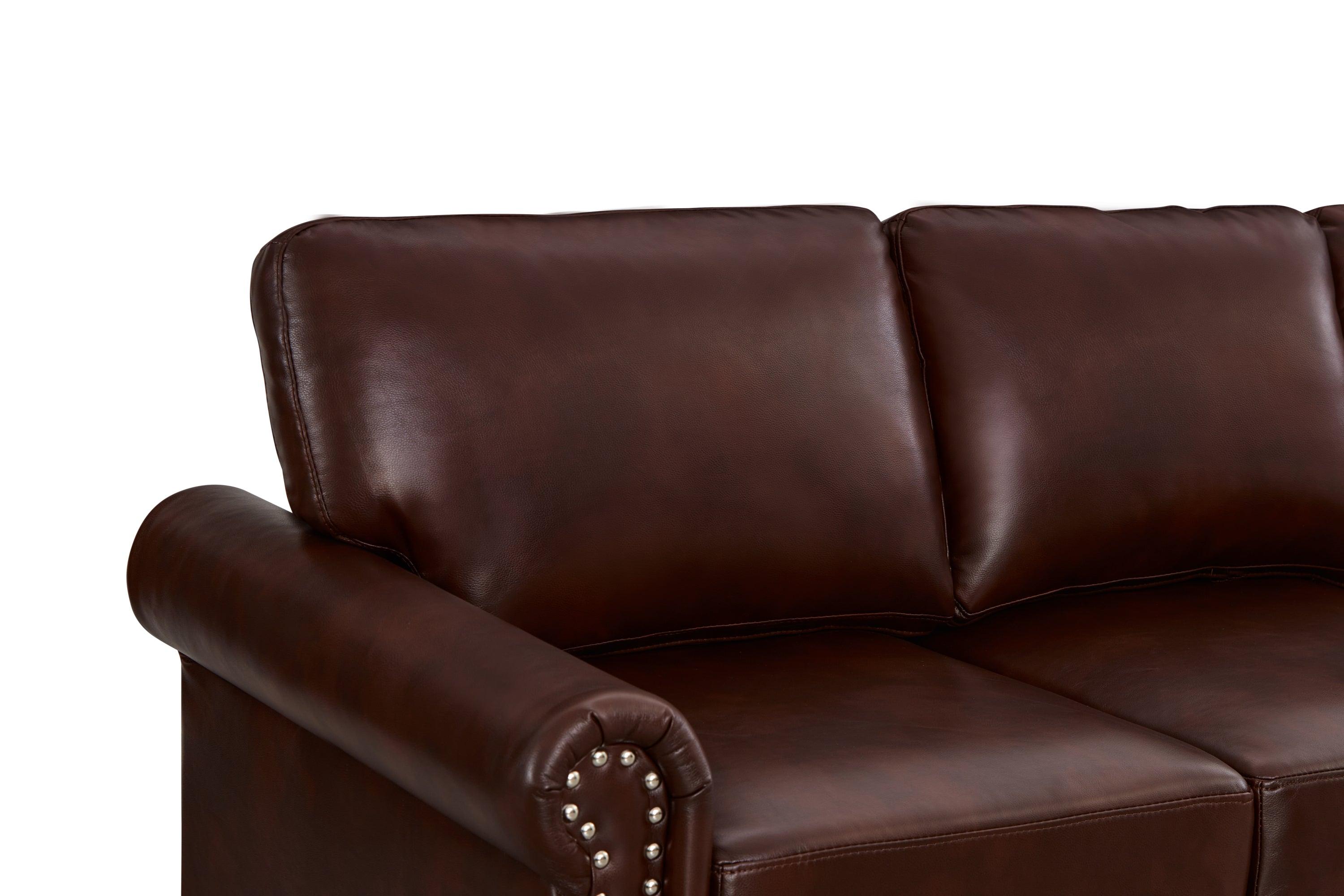 Classic Living Room Nails Sofa Burgundy Faux Leather LamCham