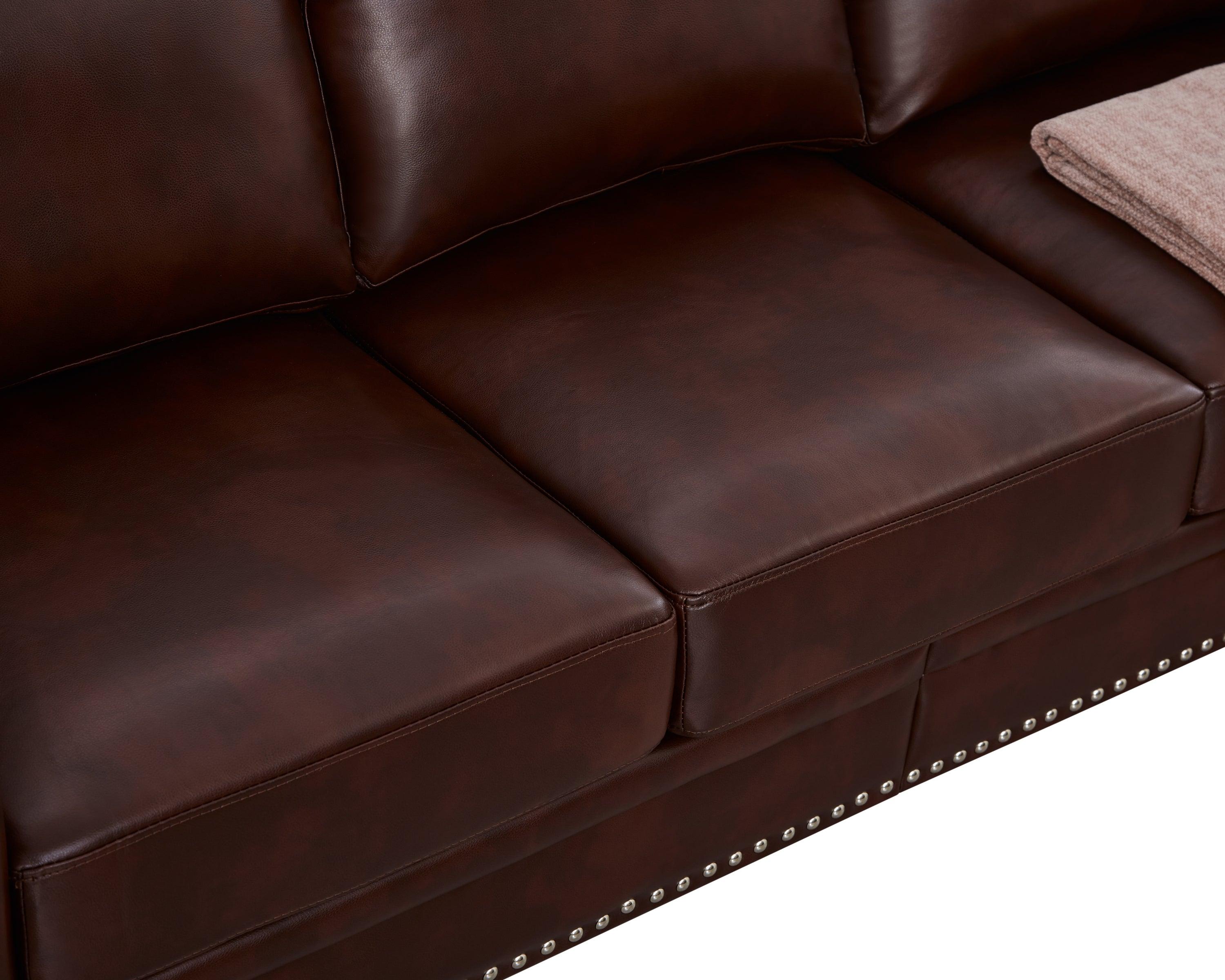 Classic Living Room Nails Sofa Burgundy Faux Leather LamCham