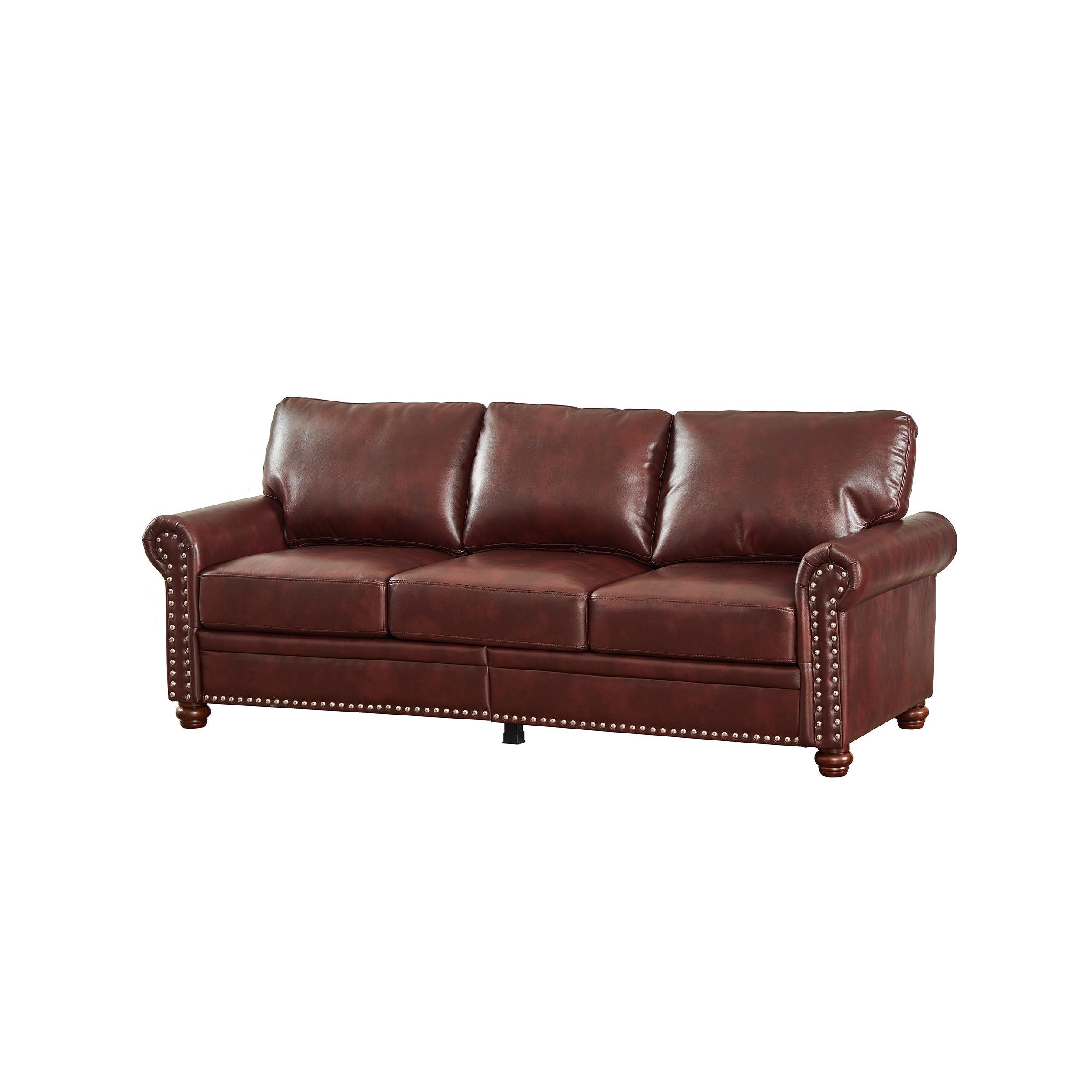 Classic Living Room Nails Sofa Burgundy Faux Leather LamCham