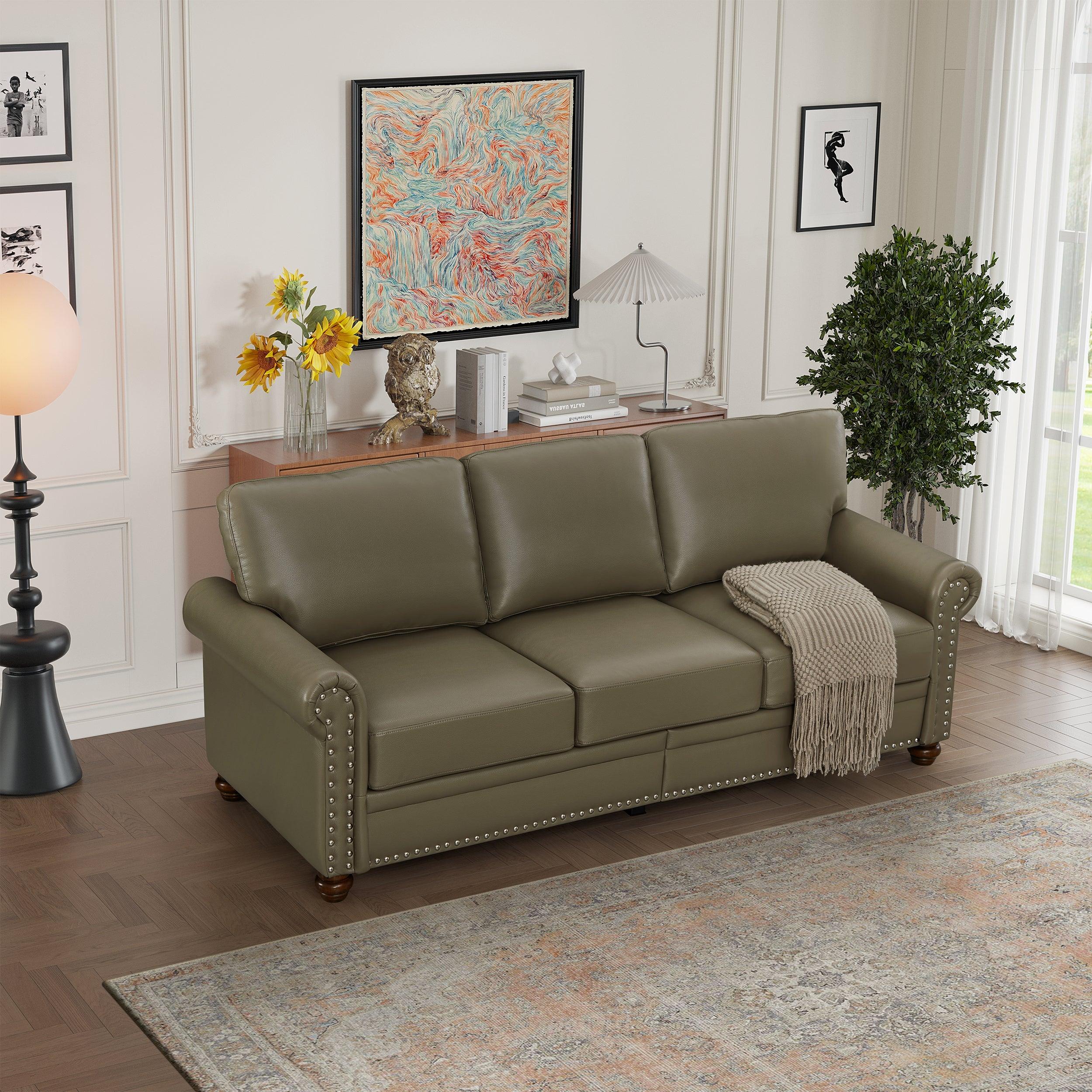 Classic Living Room Nails Sofa Grey Faux Leather LamCham