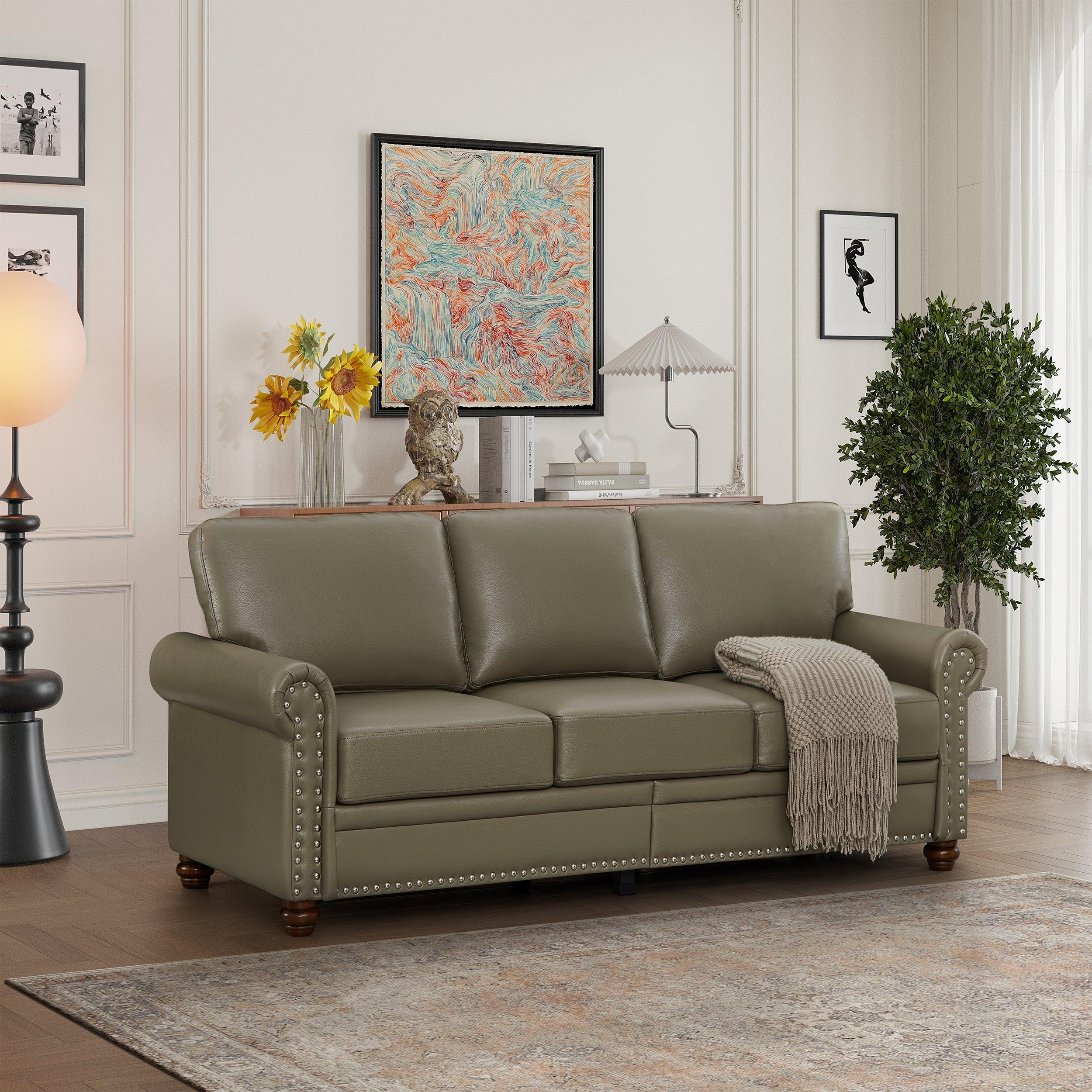 Classic Living Room Nails Sofa Grey Faux Leather LamCham