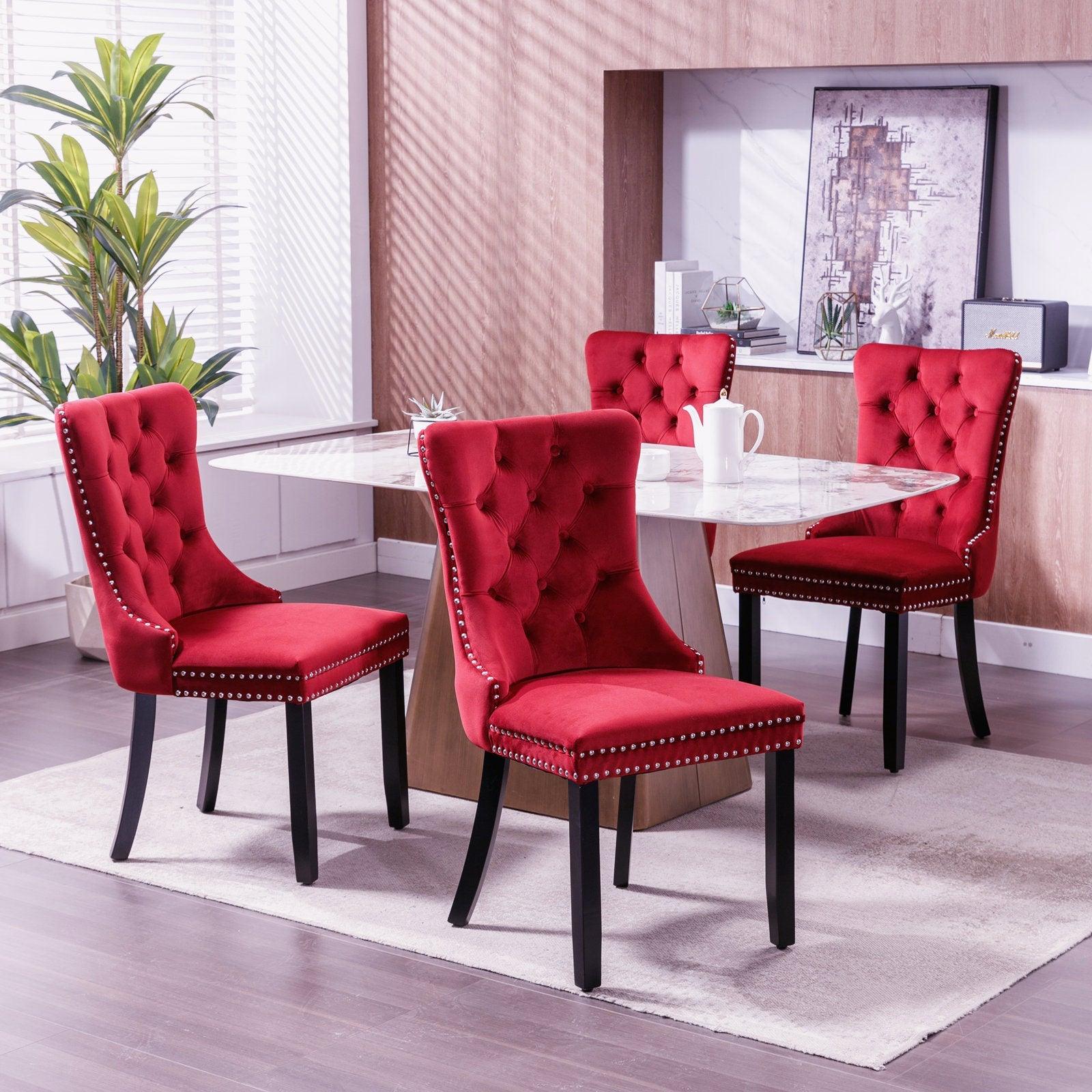 Classic Velvet Dining Chairs,  High-end Tufted Solid Wood Contemporary Velvet Upholstered Dining Chair with Wood Legs Nailhead, SET OF 2, Burgundy, Wine Red, SW2001WR LamCham