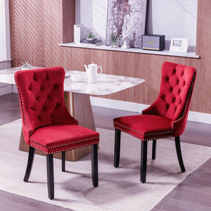 Classic Velvet Dining Chairs,  High-end Tufted Solid Wood Contemporary Velvet Upholstered Dining Chair with Wood Legs Nailhead, SET OF 2, Burgundy, Wine Red, SW2001WR LamCham