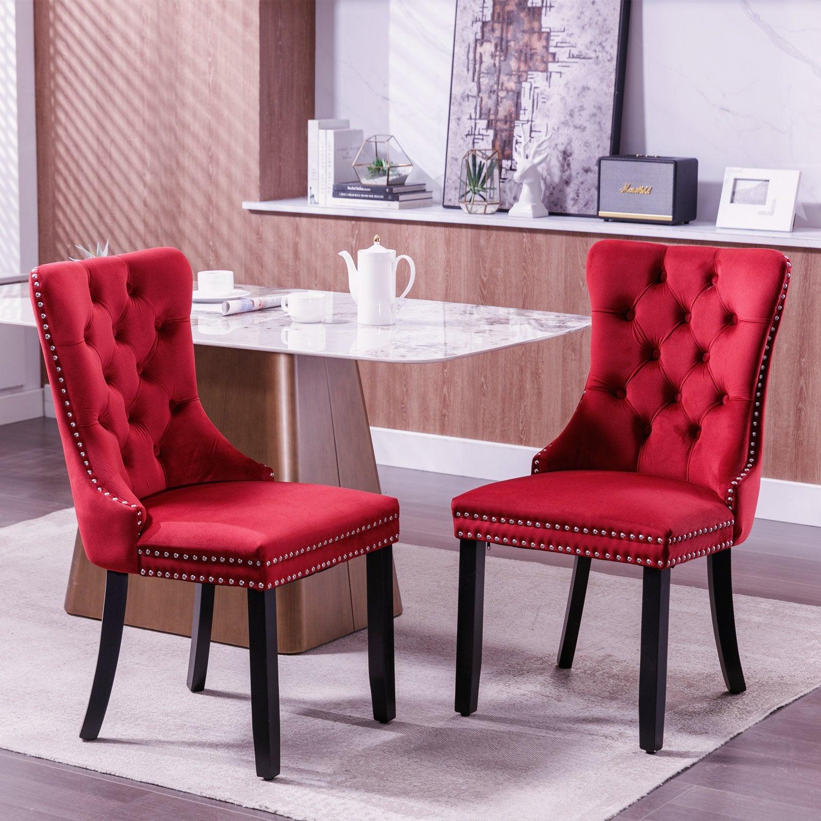 Classic Velvet Dining Chairs,  High-end Tufted Solid Wood Contemporary Velvet Upholstered Dining Chair with Wood Legs Nailhead, SET OF 2, Burgundy, Wine Red, SW2001WR LamCham