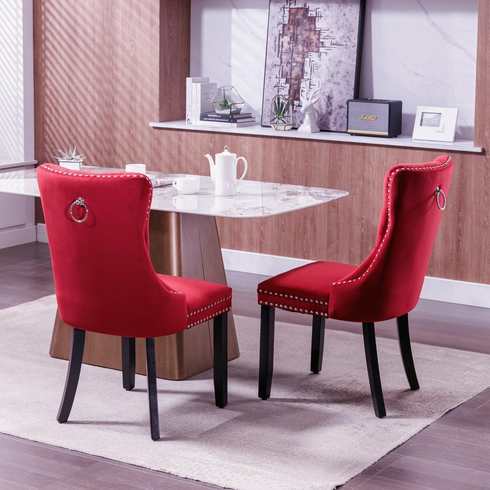 Classic Velvet Dining Chairs,  High-end Tufted Solid Wood Contemporary Velvet Upholstered Dining Chair with Wood Legs Nailhead, SET OF 2, Burgundy, Wine Red, SW2001WR LamCham