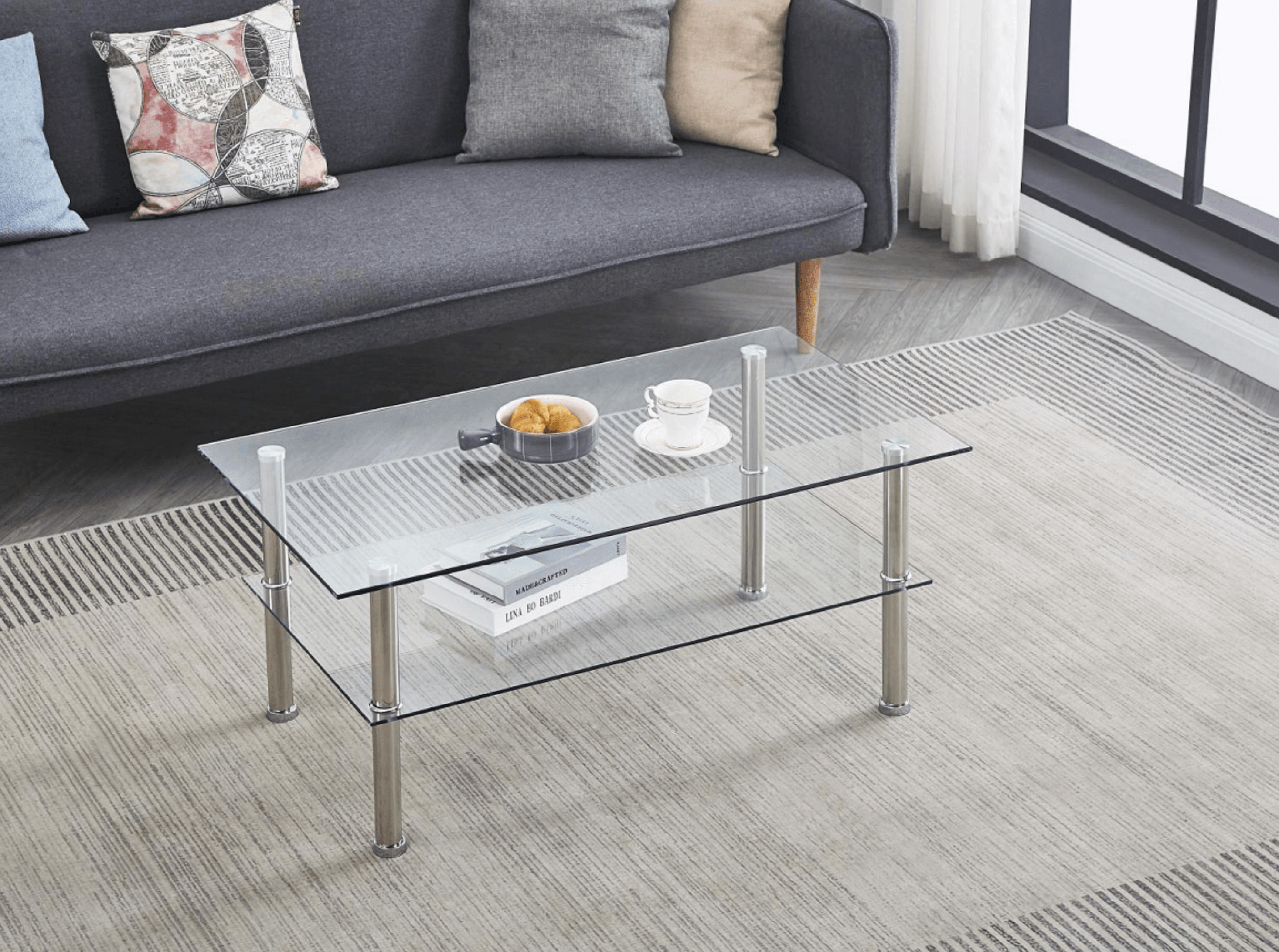 Clear Clear Glass Coffee Table, Tempered Glass Coffee Table for Living Room LamCham