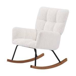 Comfy Upholstered Lounge Chair Rocking Chair with High Backrest, for Nursing Baby, Reading, Napping OFF WHITE LamCham