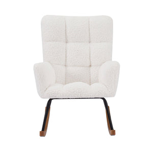 Comfy Upholstered Lounge Chair Rocking Chair with High Backrest, for Nursing Baby, Reading, Napping OFF WHITE LamCham