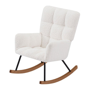 Comfy Upholstered Lounge Chair Rocking Chair with High Backrest, for Nursing Baby, Reading, Napping OFF WHITE LamCham