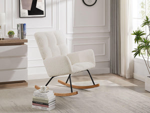 Comfy Upholstered Lounge Chair Rocking Chair with High Backrest, for Nursing Baby, Reading, Napping OFF WHITE LamCham