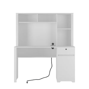 Computer Desk With Hutch & Bookshelf, Wood Executive Desk Teens Student Desk Writing Laptop Home Office Desk With Drawers, 3 AC Outlets And 2 USB Charging Ports, Study Laptop Table For Home(White) LamCham