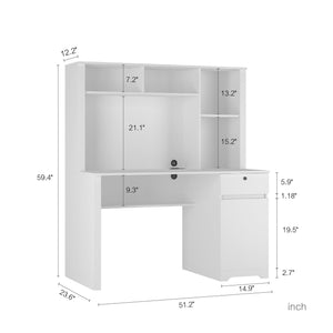 Computer Desk With Hutch & Bookshelf, Wood Executive Desk Teens Student Desk Writing Laptop Home Office Desk With Drawers, 3 AC Outlets And 2 USB Charging Ports, Study Laptop Table For Home(White) LamCham