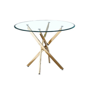 Contemporary Round Clear Dining Tempered Glass Table with Gold Finish Stainless Steel Legs LamCham