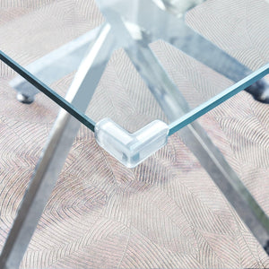 Contemporary Square Clear Dining Tempered Glass Table with Silver Finish Stainless Steel Legs LamCham