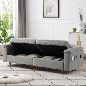 Convertible Comfortable Sleeper Velvet Sofa Couch with Storage for for Living Room Bedroom Futon loveseat Sofabed  Gray LamCham