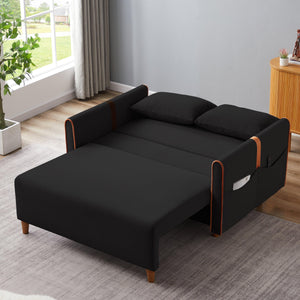 Convertible Comfortable Sleeper Velvet Sofa Couch with Storage for for Living Room Bedroom  Sofabed  Black LamCham