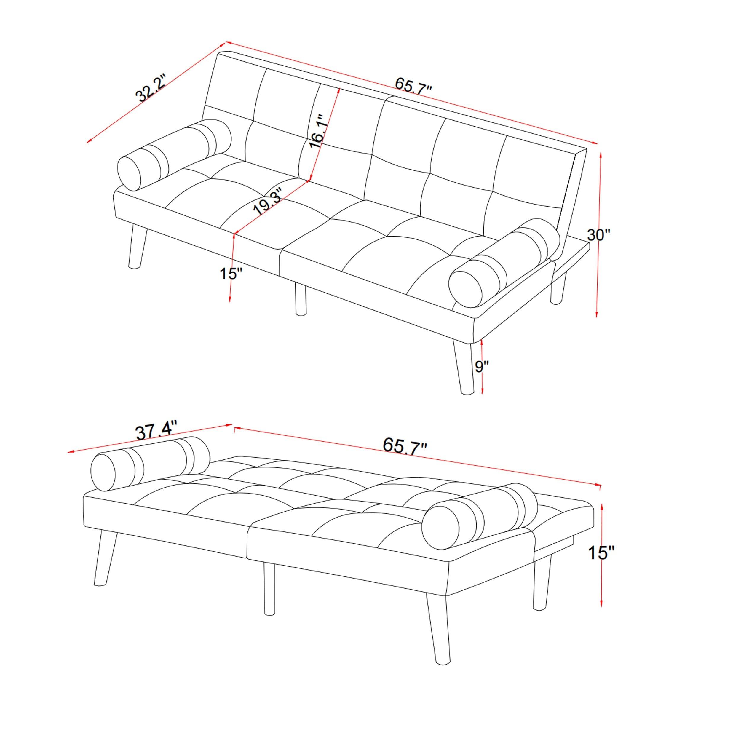 Convertible Sofa Bed Futon with Solid Wood Legs Linen Fabric, Blue LamCham