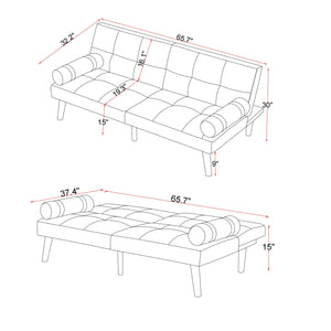 Convertible Sofa Bed Futon with Solid Wood Legs Linen Fabric, Blue LamCham