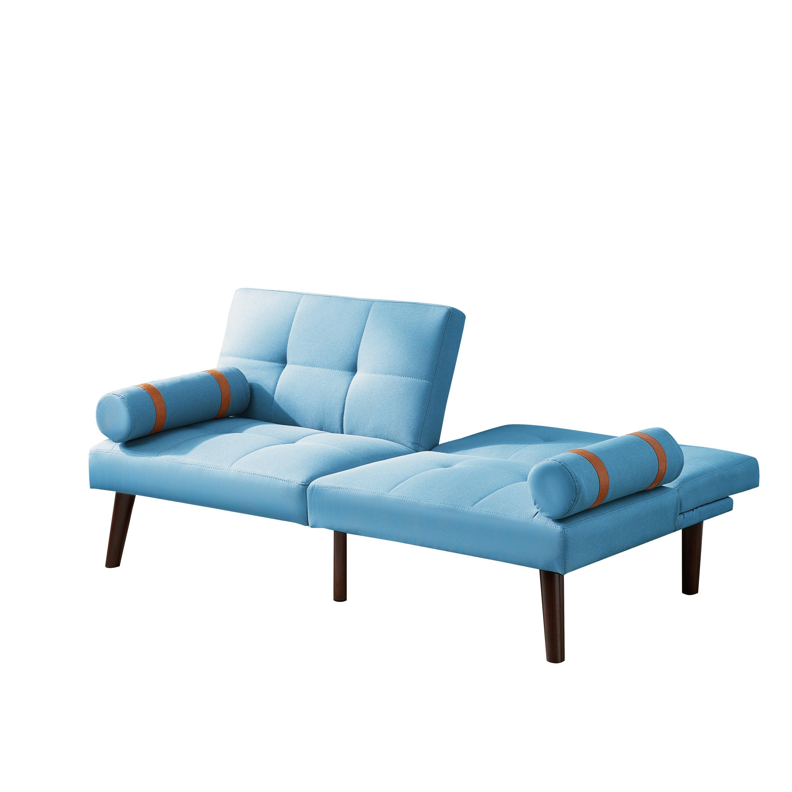 Convertible Sofa Bed Futon with Solid Wood Legs Linen Fabric, Blue LamCham