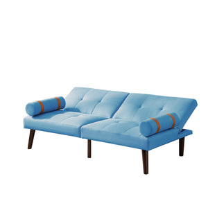 Convertible Sofa Bed Futon with Solid Wood Legs Linen Fabric, Blue LamCham