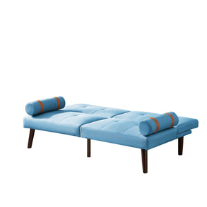 Convertible Sofa Bed Futon with Solid Wood Legs Linen Fabric, Blue LamCham