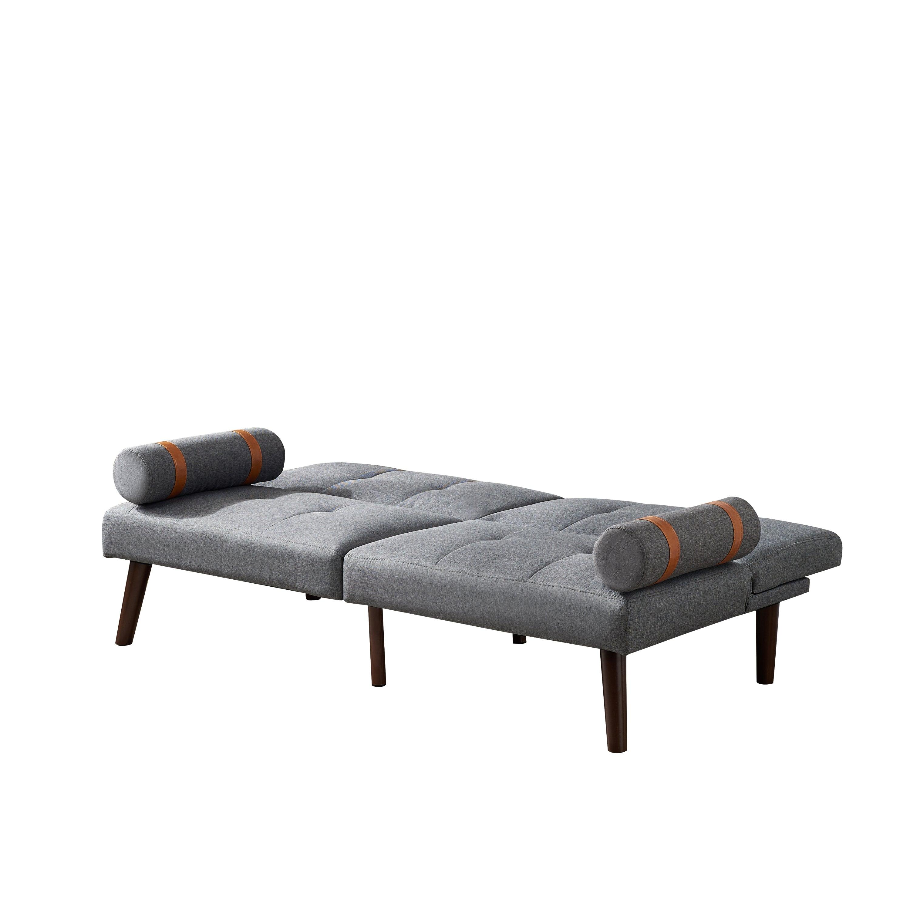 Convertible Sofa Bed Futon with Solid Wood Legs Linen Fabric, Grey LamCham