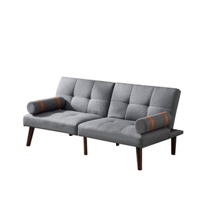 Convertible Sofa Bed Futon with Solid Wood Legs Linen Fabric, Grey LamCham