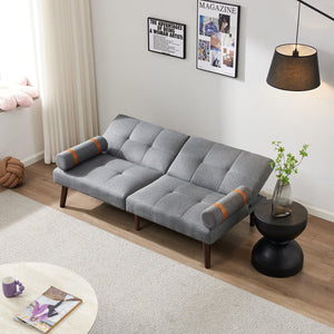 Convertible Sofa Bed Futon with Solid Wood Legs Linen Fabric, Grey LamCham