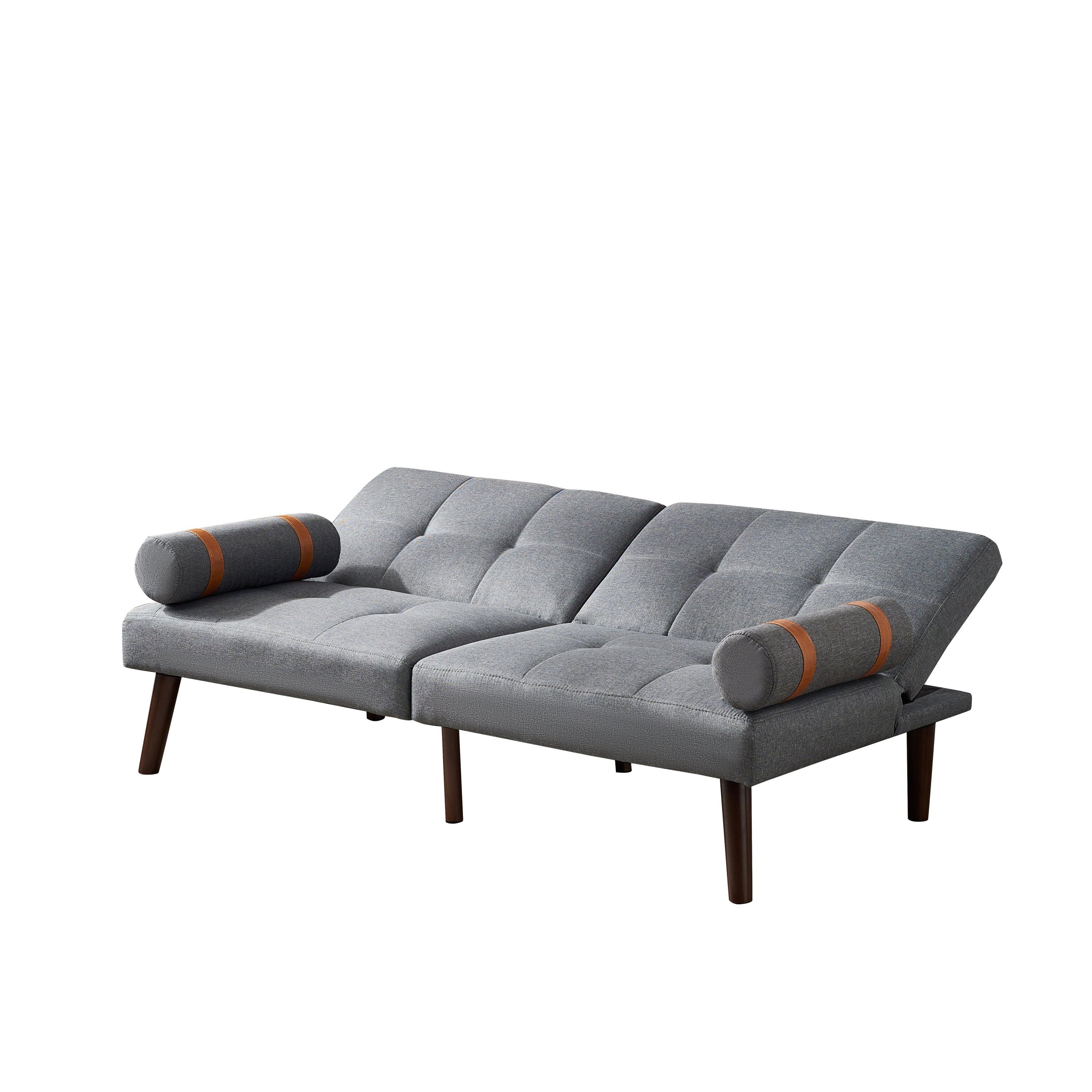 Convertible Sofa Bed Futon with Solid Wood Legs Linen Fabric, Grey LamCham