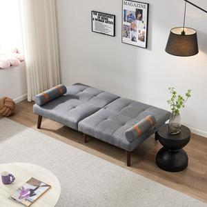 Convertible Sofa Bed Futon with Solid Wood Legs Linen Fabric, Grey LamCham