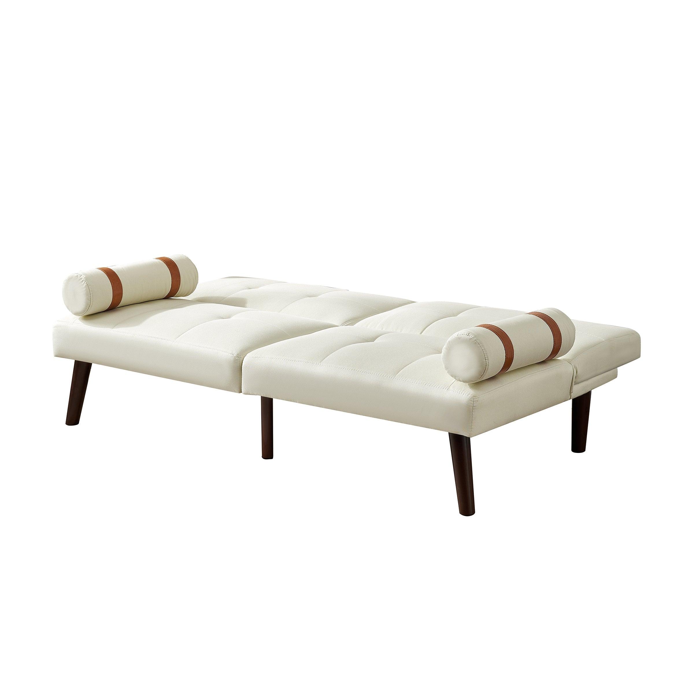 Convertible Sofa Bed Futon with Solid Wood Legs Linen Fabric, Ivory LamCham