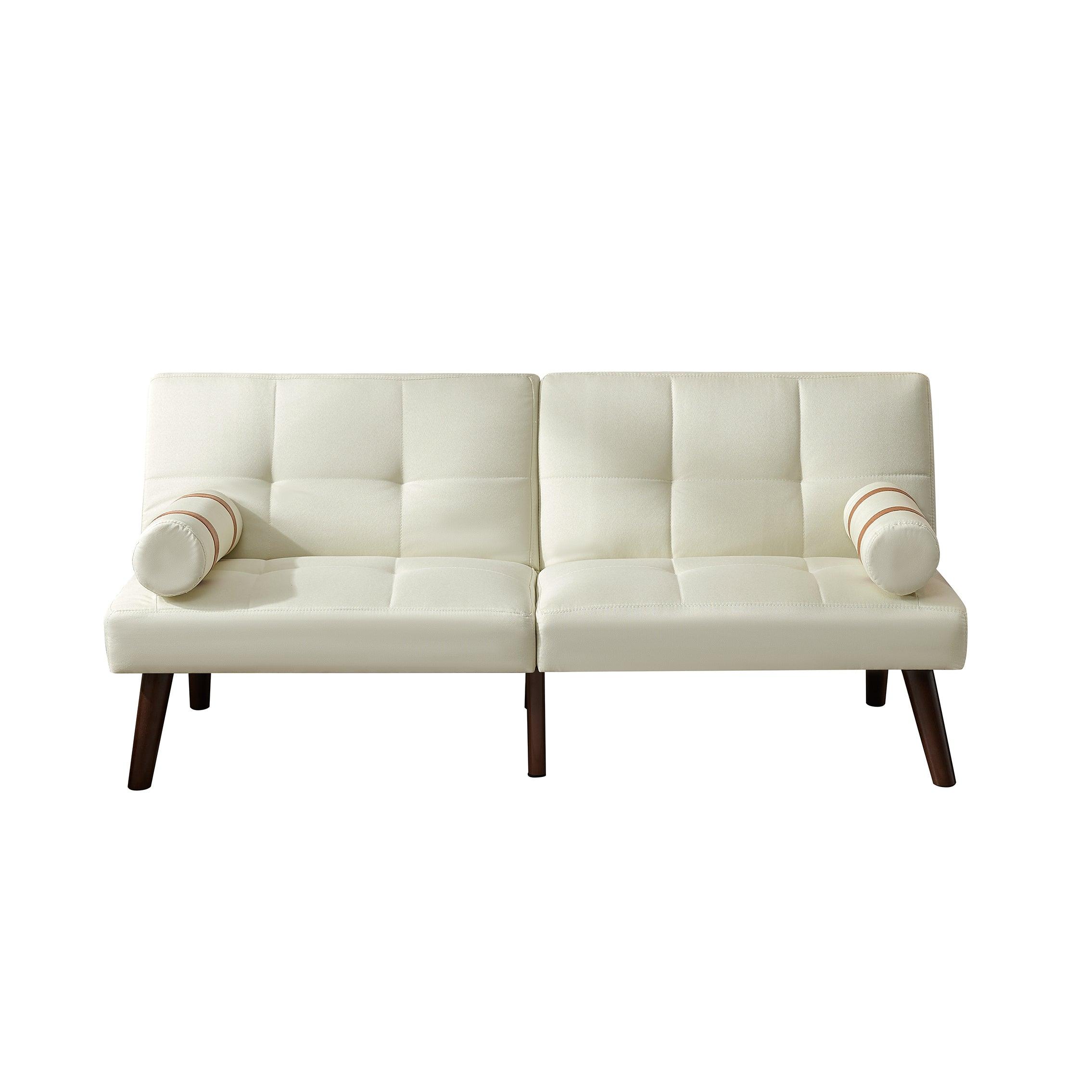 Convertible Sofa Bed Futon with Solid Wood Legs Linen Fabric, Ivory LamCham