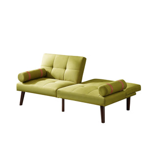 Convertible Sofa Bed Futon with Solid Wood Legs Linen Fabric, Musterd Green LamCham