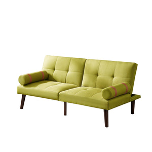 Convertible Sofa Bed Futon with Solid Wood Legs Linen Fabric, Musterd Green LamCham