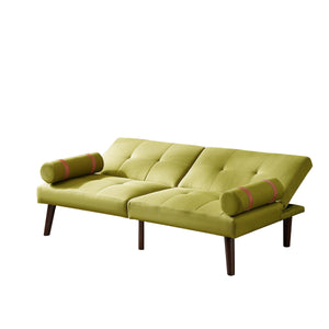 Convertible Sofa Bed Futon with Solid Wood Legs Linen Fabric, Musterd Green LamCham