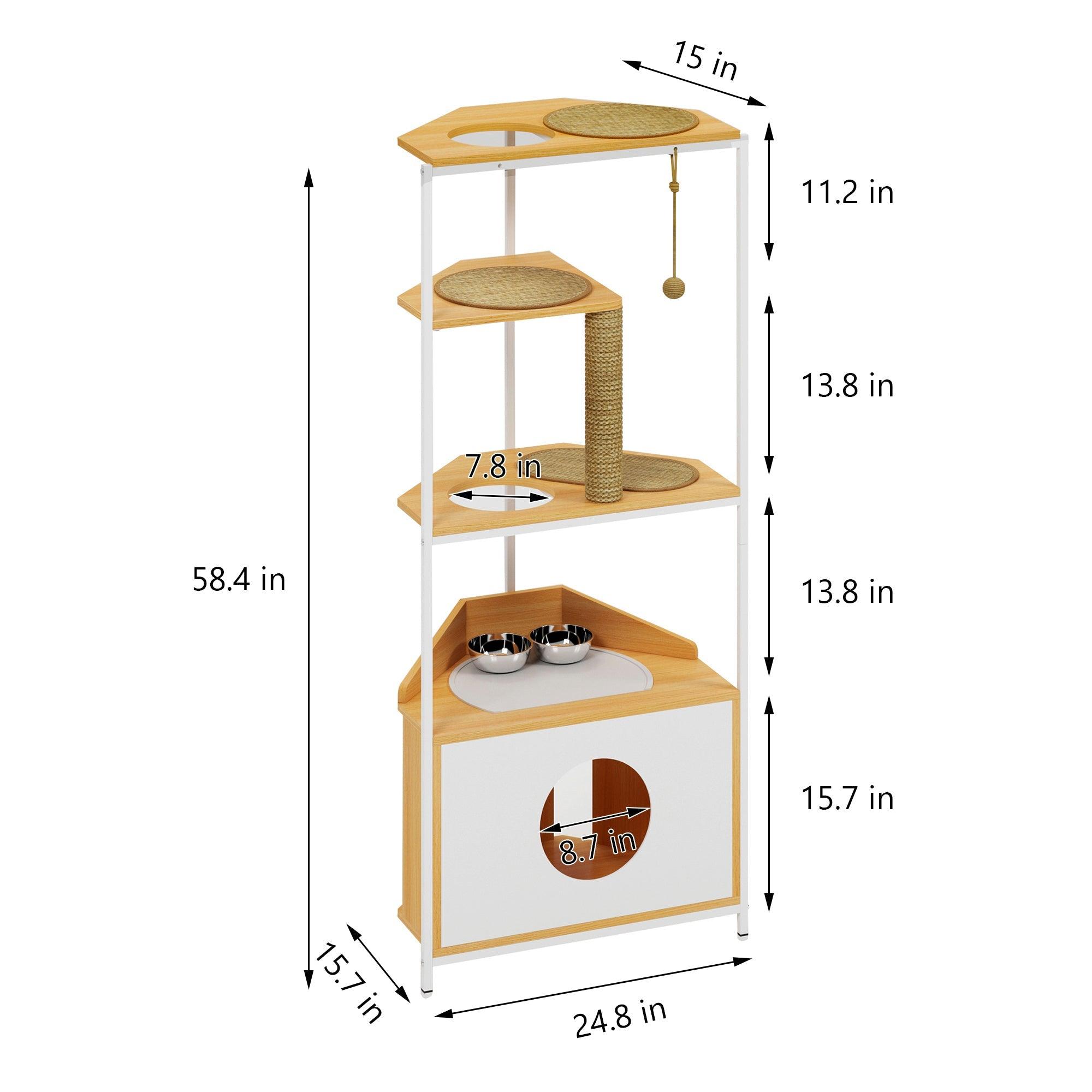 Corner Cat Tower, Cat Tree with Scratching Post, Cat Condo with Feeding Station and Climbing Platforms LamCham