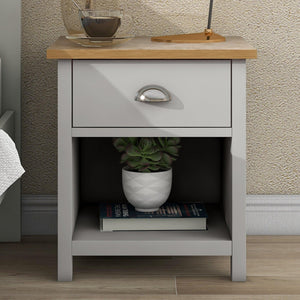 Country Gray Solid One Drawer Nightstand Side Table With Oak Top LamCham
