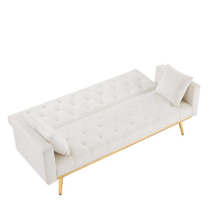Cream White Convertible Folding Futon Sofa Bed, Sleeper Sofa Couch For Compact Living Space LamCham