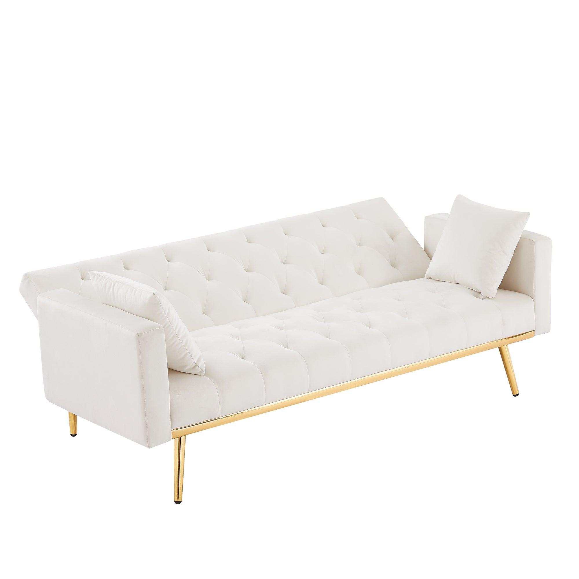 Cream White Convertible Folding Futon Sofa Bed, Sleeper Sofa Couch For Compact Living Space LamCham