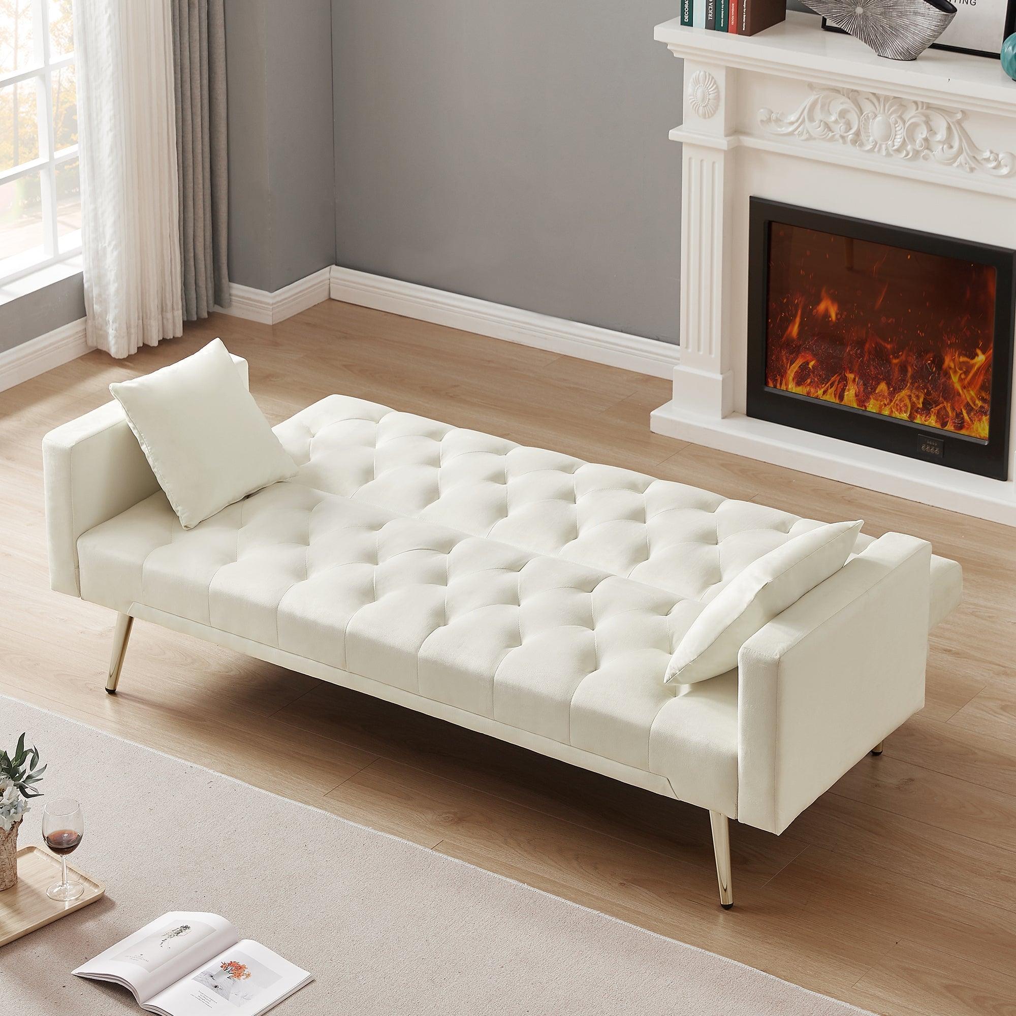 Cream White Convertible Folding Futon Sofa Bed, Sleeper Sofa Couch For Living Spaces LamCham