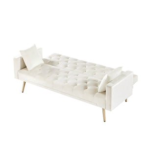 Cream White Convertible Folding Futon Sofa Bed, Sleeper Sofa Couch For Living Spaces LamCham