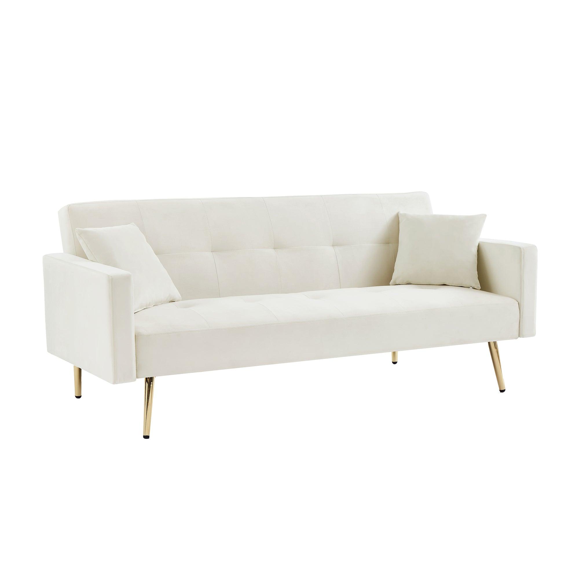 Cream White Velvet  Convertible Folding Futon Sofa Bed, Sleeper Sofa Couch For Compact Living Space. LamCham