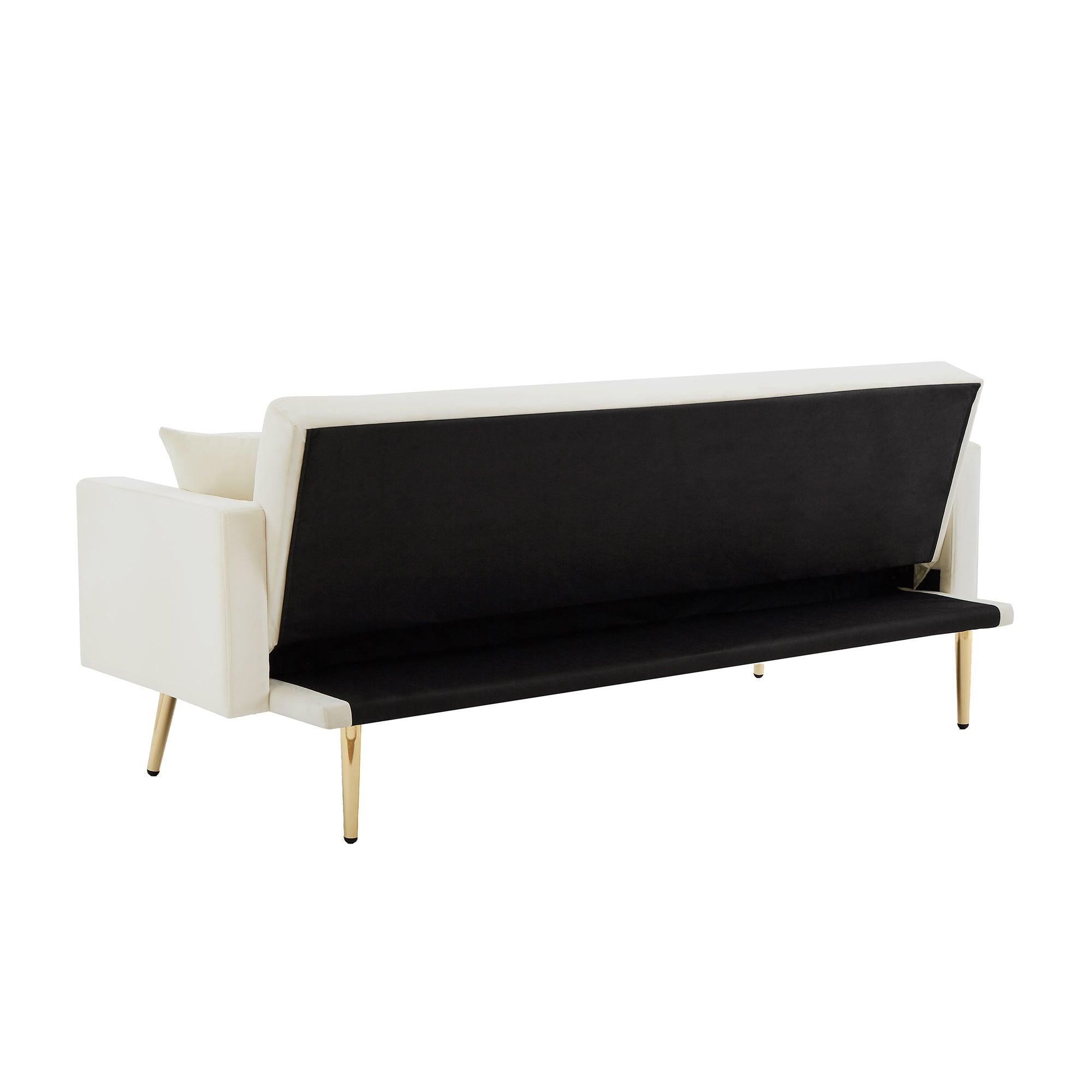 Cream White Velvet  Convertible Folding Futon Sofa Bed, Sleeper Sofa Couch For Compact Living Space. LamCham