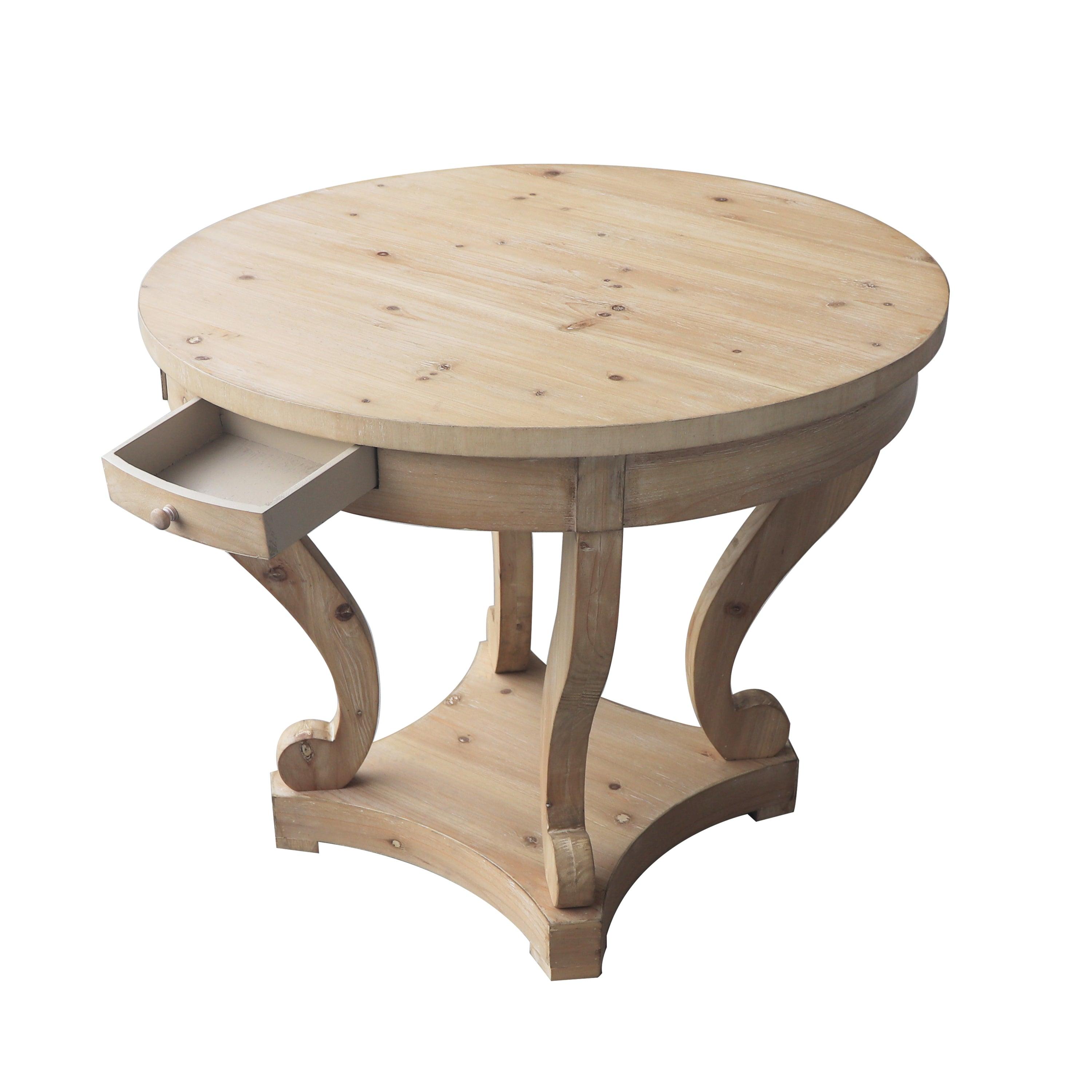 Curved Legs Farmhouse Style Small Size Round Dining Table End Table Side Table Coffee Table for Dinette, Kitchen, Dining Room or Living Room, Natural Wood Grain Distressed LamCham