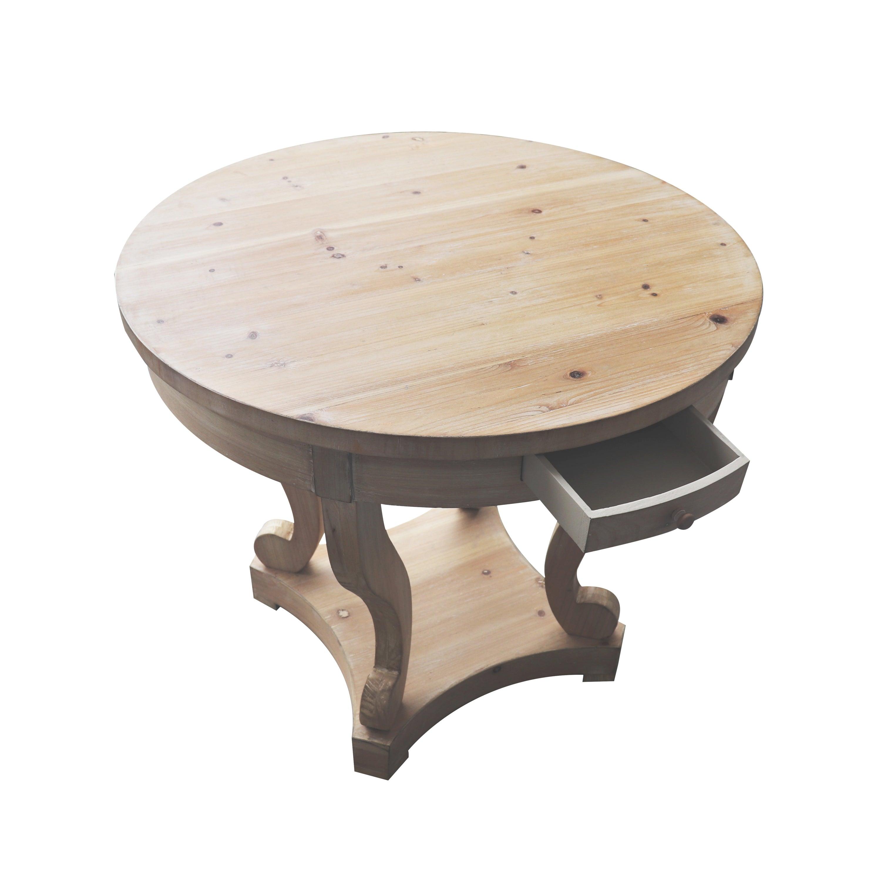 Curved Legs Farmhouse Style Small Size Round Dining Table End Table Side Table Coffee Table for Dinette, Kitchen, Dining Room or Living Room, Natural Wood Grain Distressed LamCham