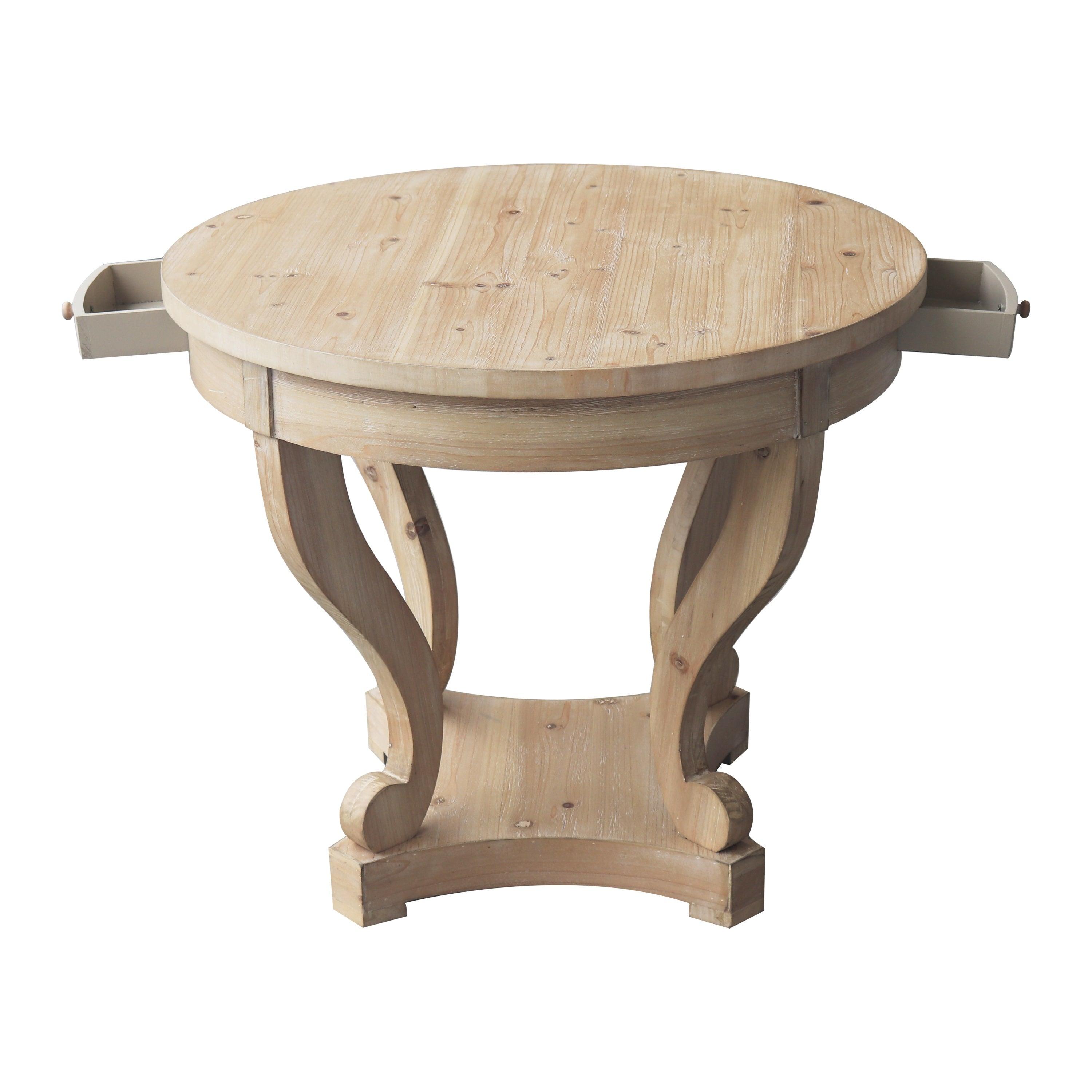 Curved Legs Farmhouse Style Small Size Round Dining Table End Table Side Table Coffee Table for Dinette, Kitchen, Dining Room or Living Room, Natural Wood Grain Distressed LamCham