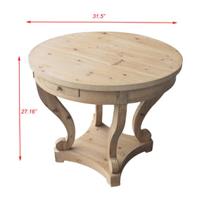 Curved Legs Farmhouse Style Small Size Round Dining Table End Table Side Table Coffee Table for Dinette, Kitchen, Dining Room or Living Room, Natural Wood Grain Distressed LamCham