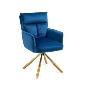 Dark Blue Velvet Contemporary High-Back Upholstered Swivel Accent Chair LamCham